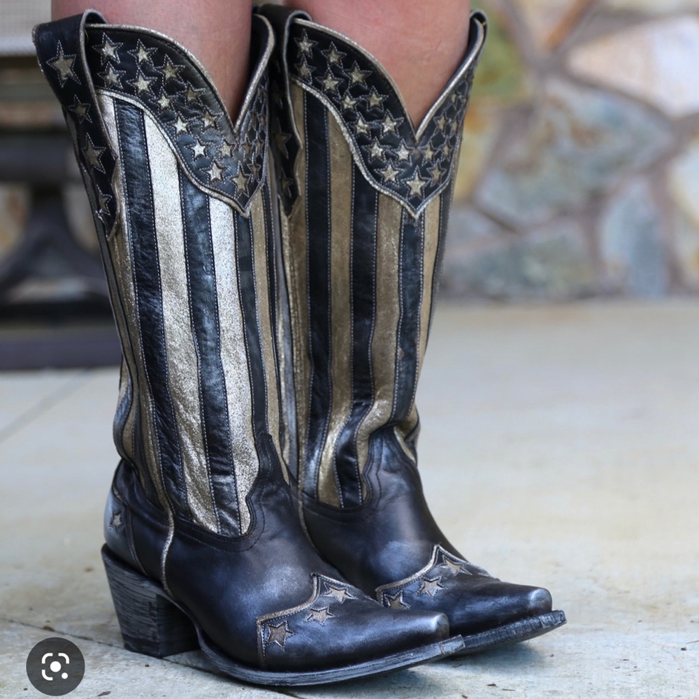 Old Gringo black, gold and silver cowboy boots - American flag style